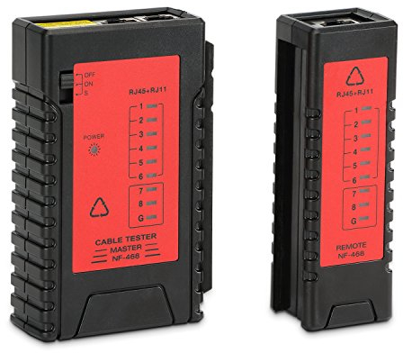 Incutex Comprobador de Cable, Tester Línea RJ45 RJ11 Ethernet LAN Cat5 Cat6 Localizador, Kit de probador de Cable, Rojo-Negro