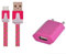 Pack Chargeur pour LG G6 Smartphone Type C (Cable Noodle 1M Chargeur + Prise Secteur USB) Murale Android (Rose Bonbon)