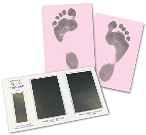 3D Hand Design Set für Fußabdruck | schwarz | für Neugeborene & Babys bis 3 Monate auf jedem Papier | Magic Footprint Standard (Papierfarbe: Rosa, bis zu 8 Abdrücke)