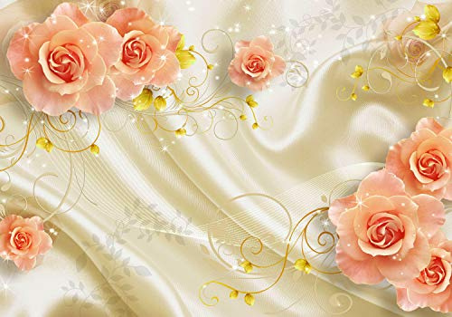 wandmotiv24 Fototapete Rosen Ornaments Gelb, XS 150 x 105cm - 3 Teile, Wanddeko, Wandbild, Wandtapete, Blumen, Glitzer, Gold M1252