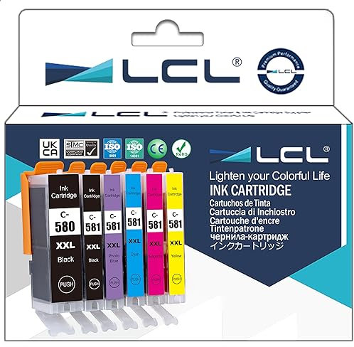 LCL PGI-580 CLI-581XXL Druckerpatronen Kompatibel für Canon 580 581 Patronen für Canon Pixma TS705 TR8550 TS6150 TR7550 TS6250 TR8500 TS8251 TS6350 TS9550 TS6151 TS9551(PGBK/C/M/Y/BK，5er-Pack)
