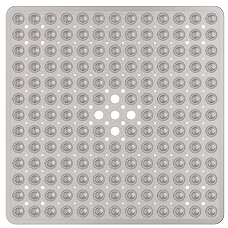 XIYUNTE Shower Mat Non Slip Anti Mould - 53 x 53cm Square Bath Mat Non Slip Shower Mats for Inside Shower, Anti Slip Shower Mat with Strong Suction Cups & Drain Holes, Machine Washable, Grey