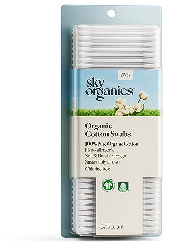 Sky Organics Organic Cotton Swabs for Sensitive Skin, 100% Pure GOTS Certified Organic for Beauty & Personal Care, 375 ct.