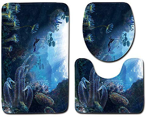 ZHIMENG 3D Three-piece Bathroom Anti-slip Mat, Floor Mat Door Mat Bathroom Carpet, Bathroom Mat, Shower Mat, Non-slip Bath Mat 45cmx75cm / 007