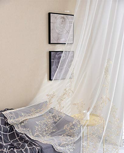 Lactraum Gardine Wohnzimmer Schlafzimmer Vintage Hofstil Bestickt Blumen Voile mit Kräuselband 145 x 245 cm