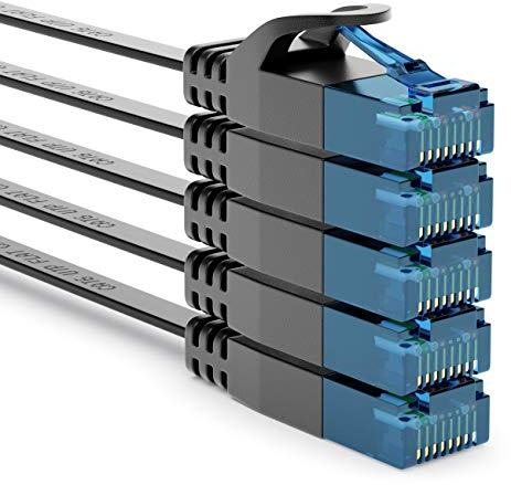 deleyCON 5x 0,25m CAT6 Flaches Netzwerkkabel 1000 Mbit Gigabit LAN - Cat 6 RJ45 Ethernet Patchkabel Dünnes Verlegekabel Flach - für Internet Switch Router Modem Patchpanel - Schwarz