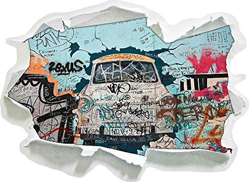 UYEDSR Wandsticker Trabant durch die Wand Trabi DDR Kult Papier 3D Wandsticker Wanddekoration 3D Wandaufkleber Wandtattoo 92x67cm