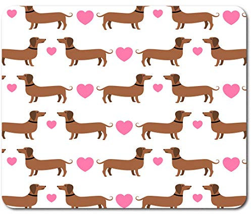 Rectangle Mouse Mat - Brown Dachshund Love Hearts 23.5 x 19.6 cm (9.3 x 7.7 inches) for Computer & Laptop, Office, Non-slip Base #44468