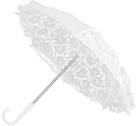 Joyzan Encaje Boda Paraguas, Mini Paraguas Novia Regalo Accesorios Elegante Clásico Sombrilla Nupcial Parasol Decoración Fotos Bordado Algodón Puro para Mujer Niños Disfraz Fotografía (51239 Blanco)