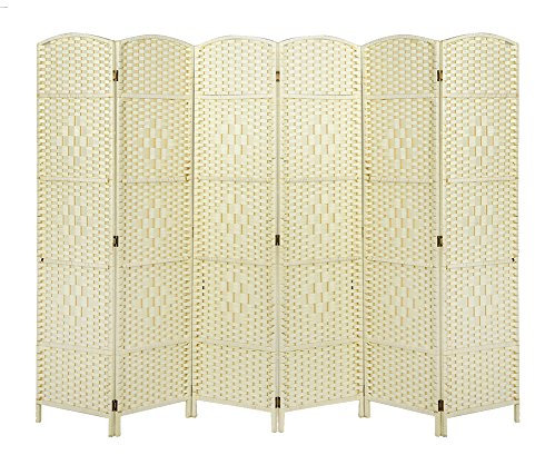Beige 6 Panel Wicker Room Divider Hand Made Privacy Screen Living Room Separator Partition