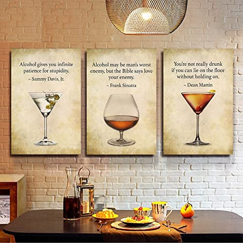 TANYANG Bar Decor Drink Quote Bar Wandkunst 3-Teiliges Leinwandbild Rat Pack Frank Sinatra Sammy Davis Dean Martin Whisky Art Poster Print 30Cmx40Cm Kein Rahmen