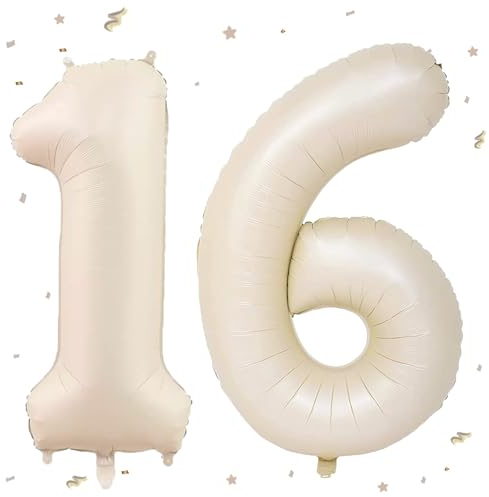 Luftballon 16. Geburtstag Beige,XXL Riesen Creme Folienballon16 61 für Frauen,40Luftballon 16. Geburtstag,Zahlen 1 und 6 Folienballon für Mann Frau 18Jahre Geburtstagsdeko Jubiläum Party Dekoration