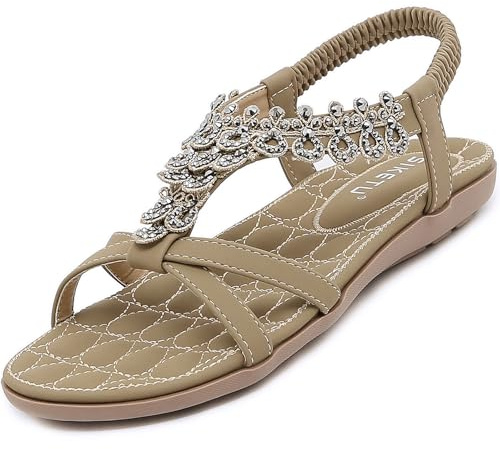 Acfoda Sandales Femme Été Confortable Plates Bohême Sandals Beige 44