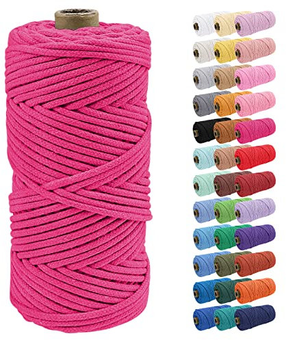 Uiopa 4mm Macrame Cord, 100m Braided Cotton Macrame Rope, Rose Red Macrame Craft Rope for Crochet Bags, Wall Hangings, Plant Hangers, Dream Catchers, DIY Craft Projects