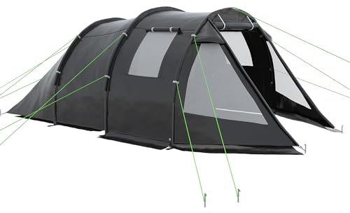 Outsunny 3-4 Man Tunnel Tent, Two Room Camping Tent with Windows, Portable Carry Bag, for Fishing, Hiking, Sports, Festival - Black