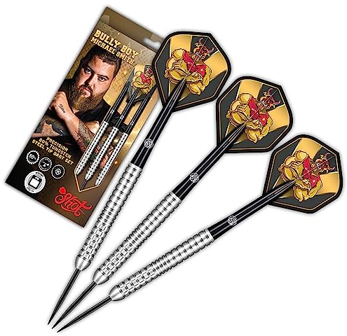 Shot! Steel Darts | Michael Smith | Bully Boy | Precision | 80% Tungsten Steeltip Darts | Steeldart | Hochwertige Tungsten Dartpfeile Set mit Schäften und Flights | Made in Neuseeland | 25 Gramm
