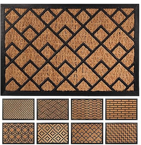 Primaflor Kokosmatte Zanzibar - Alpine, 40x60 cm, Rutschhemmende Fußmatte mit Gummirand, Sehr Strapazierfähig und für Außen Geeignet, Outdoor Türmatte mit Bürsteneffekt, Schmutzfangmatte