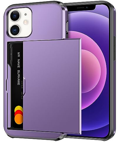 Coolden for iPhone 12 Mini Case Wallet Cover Shockproof Heavy Duty Protective Hard Back Rubber Bumper Card Holder Slot Wallet Cases Cover for iPhone 12 Mini Phone Case (Grey Purple)