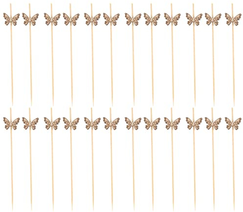 UPKOCH 100 Uds. de Palitos de Cóctel de Mariposa Pastel de Madera Fiesta de Frutas Palitos de Palillos de Cóctel Pinchos Aperitivos Fiesta de Cumpleaños