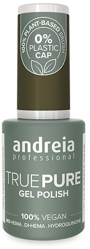 Andreia Professional Hema Free Gel Polish - TRUE PURE 21 Free and 100% Vegan for Sensitive Nails - Semi-Permanent UV LED Soak Off Gel Nail Varnish - Colour T43 Olive Green 10.5ml
