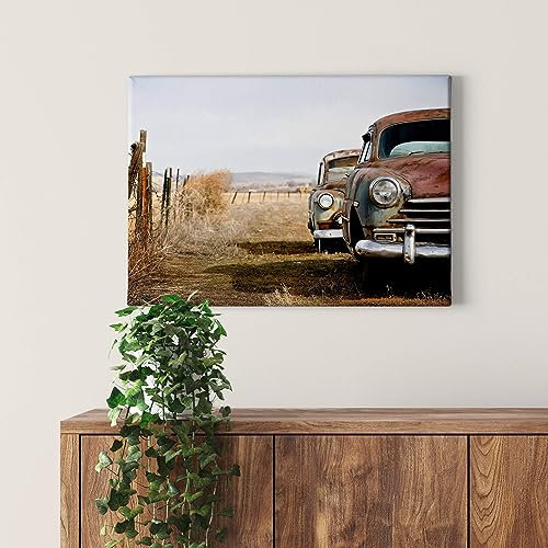 A.S. Création Leinwandbild Oldtimer Autos Rost - Kunstdruck braun beige - 70x50 cm Querformat - moderne Wanddekoration Schlafzimmer Wohnzimmer Küche - Bild auf Keilrahmen