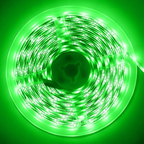 ShineBurky 12V LED Streifen Grün 5M, LED Strip Flexibel Schneidbar 300 SMD2835 LEDs Wasserdichtes Selbstklebend Lichtband für Innen Schlafzimmer Küche Weihnachten Deko, Kein Netzadapter