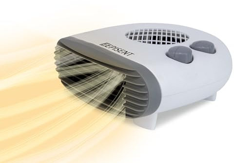 Episent Portable Fan Heater - Heat Settings & Adjustable Thermostat - 2 Heat Settings 1000/2000W - Cool Air Function & Thermal Cut-Out Device - Perfect for Home and Office (FLAT BED HEATER)