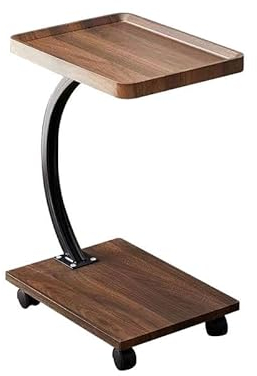 johgee Beistelltisch Holz mit Rollen, Couchtisch Holz, C-förmige Stütze, Volumen: 30 * 40 * 58cm, Holzoptik, 4 Rollen (2 mit Bremse), Beistelltische fürs Wohnzimmer, Sofas