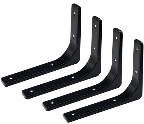 4 PCS Heavy Duty Shelf Bracket,L Shape Right Angle Bracket (Black, 200mm×150mm)