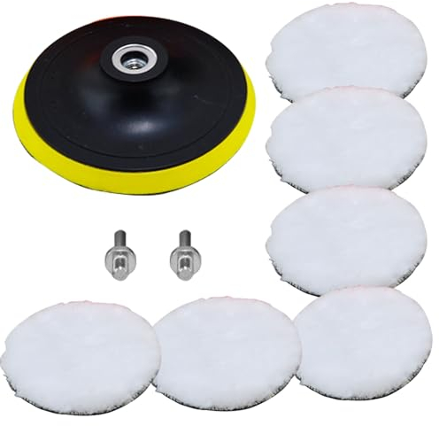 6 Piezas Almohadillas de Pulido de Lana, Kit de Pulidor de Auto con Adaptador de Taladro para Limpieza y Pulido de Coche