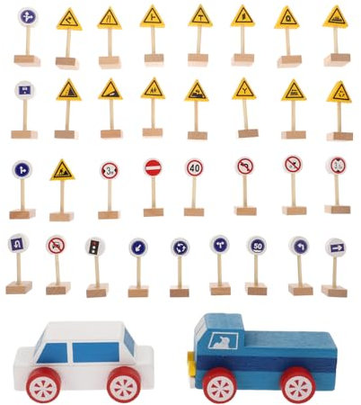 TOYANDONA 1Ensemble Jouets Bois de Panneaux Routiers pour Garçon Fille Jouets Éducatifs Cognitifs de Signalisation Routière pour Développer la Coordination Reconnaissance Circulation
