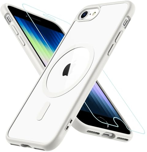 Hülle Kompatibel für iPhone SE 2020, iPhone SE 2022 Hülle iPhone 8/7 Hülle, Magnetisch Handyhülle iPhone SE 2/3 mit HD Schutzfolie Glas für MagSafe Stoßfeste Schutzhülle iPhone SE 2022 Case (Weiß)