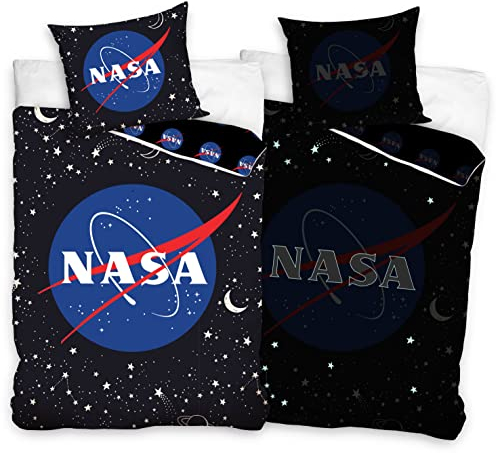 NASA Bettwäsche Set Wendebettwäsche Glow in The Dark - leuchtet im Dunkeln - 135x200cm/80x80cm NASA211011-4
