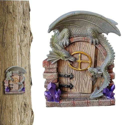 Drache Garten Dekor | Cartoon 3D Gate Dragon Garden Figur, Drachen Tür Wand Statue und Skulptur Anhänger, Cartoon Garten Figur für Innen Außen Hof Dekoration