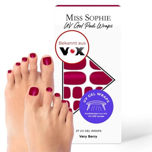 Original Miss Sophie UV Gel Pedi Wraps Very Berry I Nagelfolien für UV Pedicure I 27 Stück UV-Gel-Pediküre Wraps einfarbig I Nagelsticker für Fußnägel I Pediküre Nagelfolien