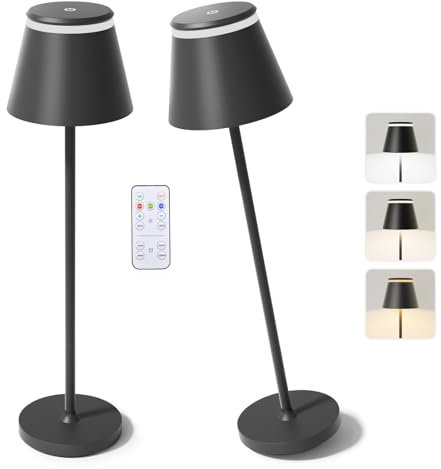 Neoglint Due Lampade da Tavolo a LED Ricaricabili, Lampada da Scrivania di Design, Luce Tavolo Moderna Touch Senza Fili Con Telecomando, e Possibile Temporizzare 3 Temperature di Colore