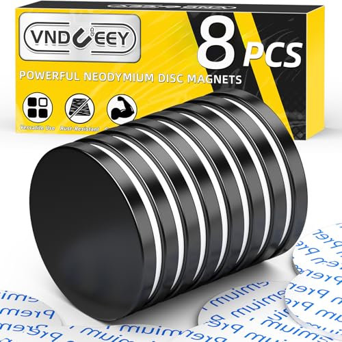 VNDUEEY Strong Magnet, Black Fridge Magnet Round, Heavy Duty Neodymium Magnets, Small Rare Earth Magnets with Double-Sided Adhesive for Refrigerator, Whiteboard, Cabinet, Locker, Pack of 8, 30x3mm