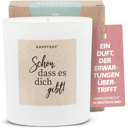 Dankeschön Geschenke - Duftkerze mit Spruch - Danke dass es dich gibt, Geschenkideen, Geschenk, Dankesagen- Handgemachte Kerze - Sojawachs - Weiß