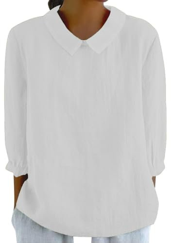 Chemise Lin Beige Chemise en Lin Col Mao Tee Shirt Femme Manches Longues Chemise Cowboy Femme Robe Chemise Femme Chemisier Chic Femme Mousseline Hippie Femme Tee Shirt Chemise Blanc XL