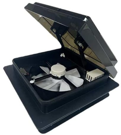 OstarkDom Ventilador de techo para caravanas, Claraboya, Nivel de ruido ultra bajo de escape reversible con sensor de lluvia, ventilador permanente de nivel automático para autocaravana, color negro