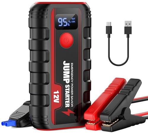 Ginarelo Jump Starter Power Pack Booster - Portable 12V Car Battery Jumpstart Bank Motorcycle Jumper Start with Leads LCD Screen LED 2000A Peak 13200Mah Engine Up To 6.0L Gas or 5.5L