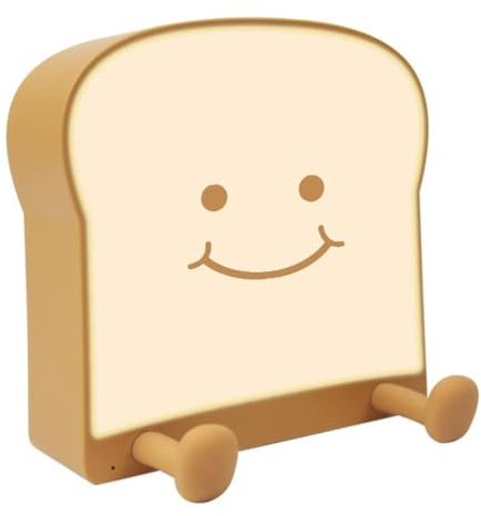 Niedliche Cartoon-Nachtlicht-Toastbrot-LED-Lampe, Wiederaufladbarer Silikon-Handyhalter, Timer, Perfektes , Kompakt und Niedlich mit Weichen Silikonfüßen – Nachttischlampe,