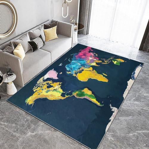 Generisch Teppich Wohnzimmer 140 x 200 cm Weltkarte 3D Küche Esszimmer Flanel Teppich Dunkelblau Schlafzimmer Teppiche, KurzflorExtra Weich Pflegeleicht Fußmatte