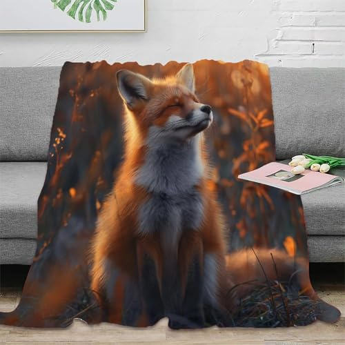 Fuchs Sofadecke 3D Druck Flanell Decke Couchdecke Flauschig Warm Weichen Bett Decken Kuscheldecke Für Mädchen Jungen 40x50inch(100x130cm)