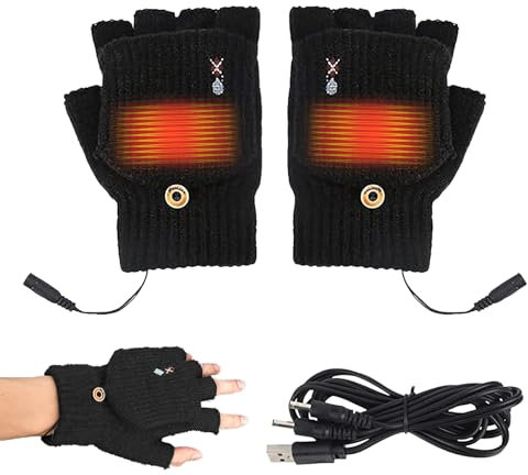 Guantes de trabajo recargables sin dedos de 3 niveles, guantes con calefacción USB, regalos (C-negro)