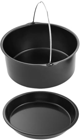 gohantee Set di 2 accessori per friggitrice ad aria, include una teglia per torte e una teglia per pizza, stampo antiaderente nero per friggitrice ad aria, stampo da forno con rivestimento a botte per