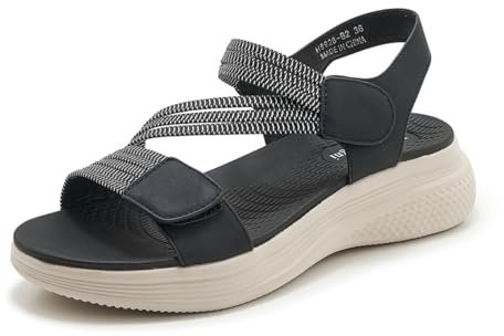SMajong Sandales Sport Femme Sandale Orthopédiques Confortable Bout Ouvert Été Chaussures de Randonnée Scratch Sandales Compensées Noir 36 EU