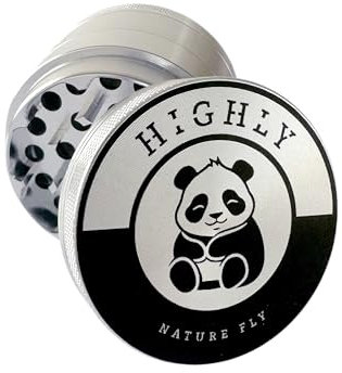 HIGHLY Premium Aluminium Grinder Crusher – Kräutermühle - für Spice, Kräuter, Gewürze, Herb, Kaffee, Ø 55mm, 4-teiliges Set inkl. Pollen Scraper (Silber)