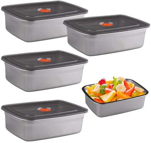 WakiHong 4 Fiambreras Recipientes Para Alimentos Herméticos para Alimentos Inoxidable con Tapa,para lavavajillas,carne,queso,salchichas,etc-1200ml