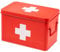 eluno große Medizinbox zur Aufbewahrung von Verbandsmaterial, Medizin und Arzneimittel, mit herausnehmbarem Tablett und 5 geräumigen Bodenfächer für Medikamente, Apothekenbox aus Metall (rot)